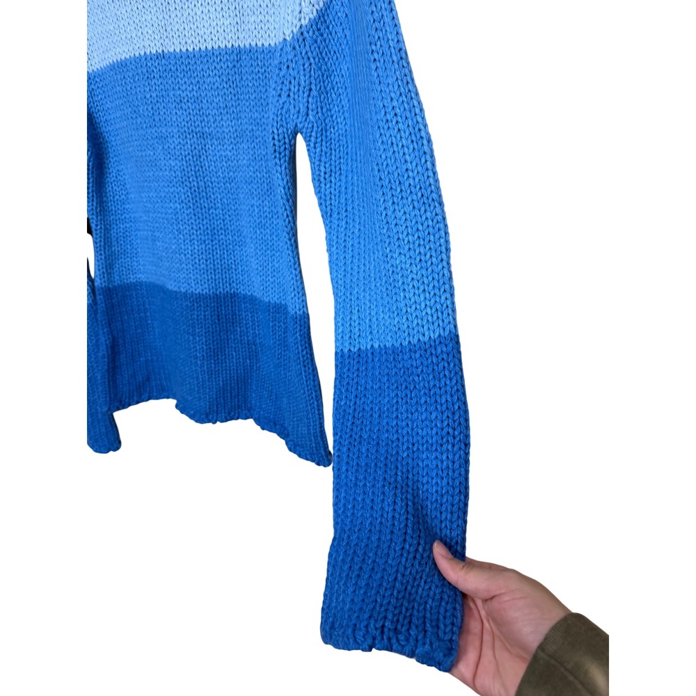 Vintage Rave Colorblock Turtleneck Sweater‎ Light Blue Knit Women's Size L - Picture 2 of 5